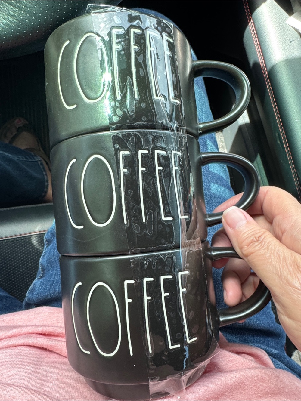 Rae Dunn Black COFFEE Stackable Ceramic Mugs - Set of 3